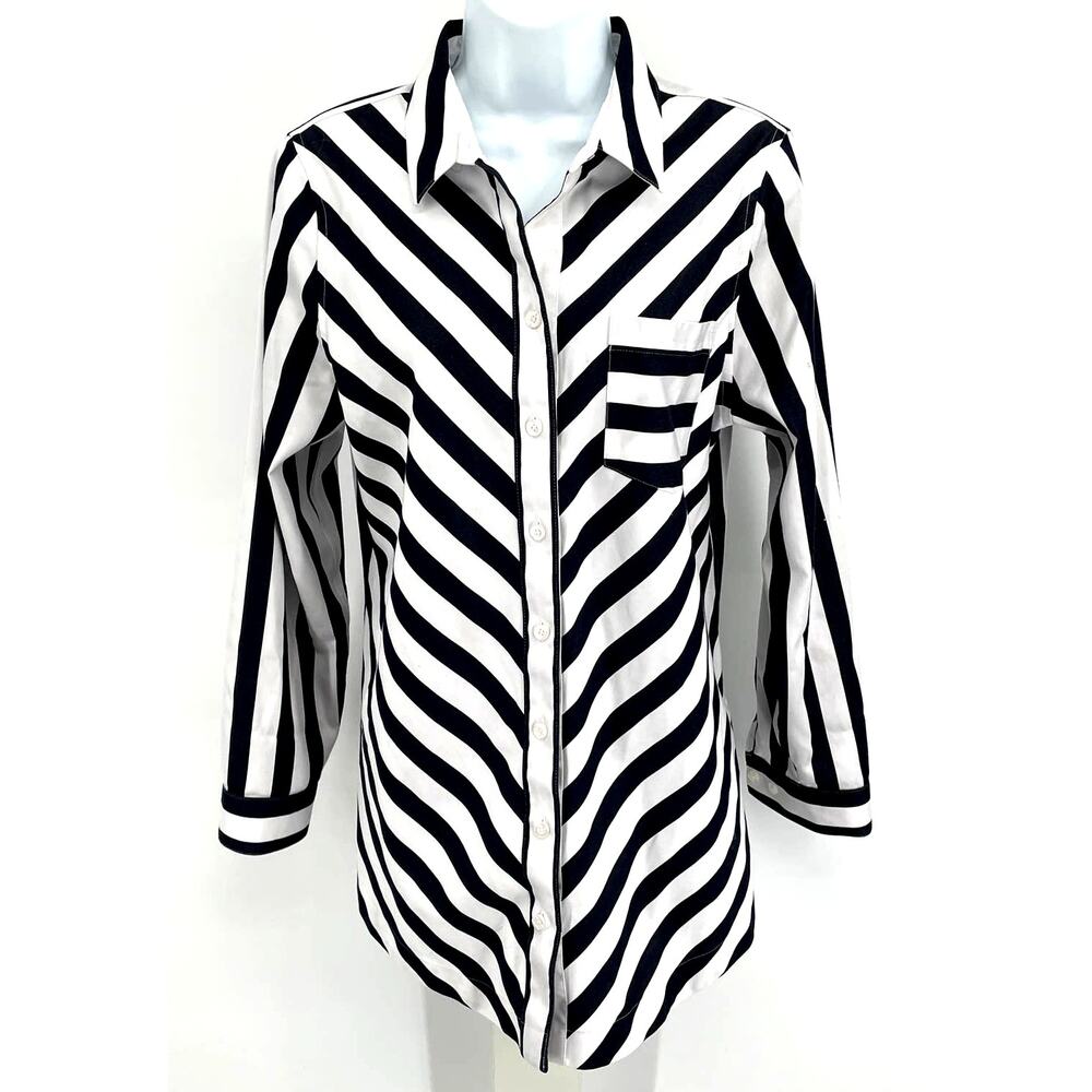 Chico's Geometric Striped Long Sleeve Button Down Blouse